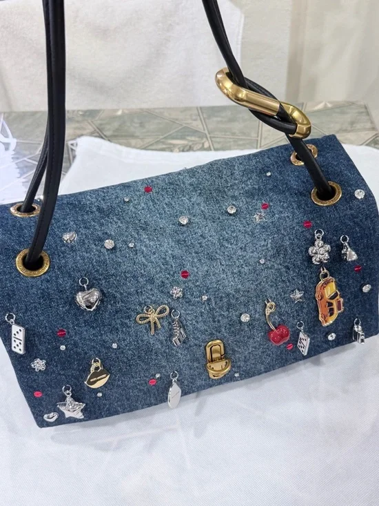 Denim Charm Bucket Bag - Blue - Picture 1 of 7